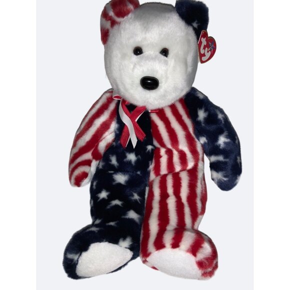 Ty Original 14" Beanie Buddy Baby "Spangle" Red White Blue Stars Retired - Picture 1 of 9